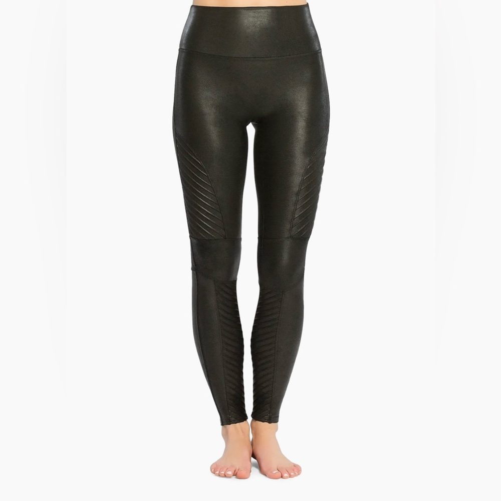 SPANX Faux Leather Moto Leggings Black Women’s Size 2X Pair w/ Long Sweaters!